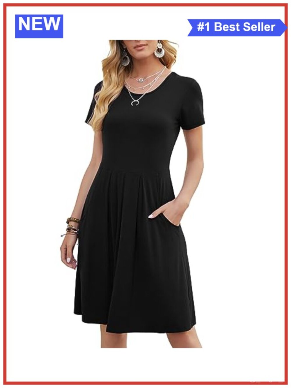 Women's Flowy Pleated Short Sleeve Dresses with Pockets